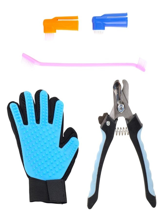 REGIIS Pet Grooming Kit with Nail Clippers, Brushes and Deshedding Glove, Blue and Black(PACK OF 3) - Image 1